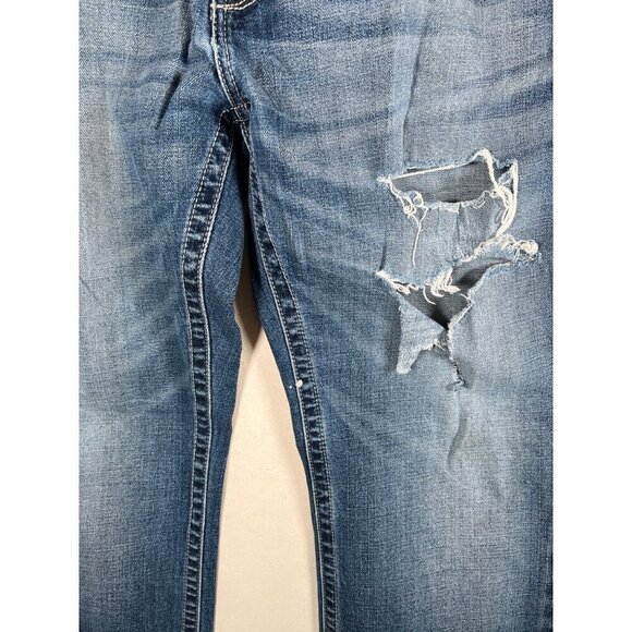 ARIAT M5 Mens Size 40W 34L Denim Blue Jean Slim Bootcut Thrash Distressed Grunge - Picture 10 of 16